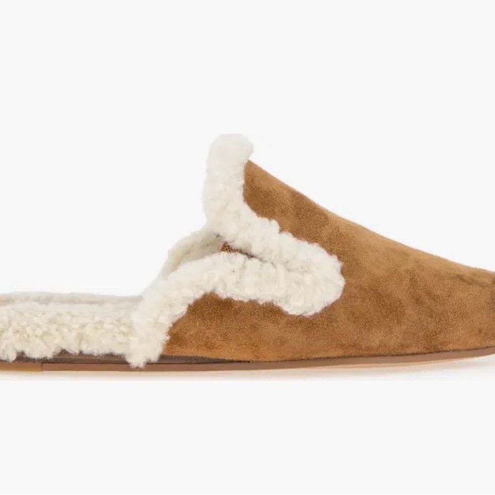 Splendid Tan Suede Mules with White Trim - Picture 3 of 7
